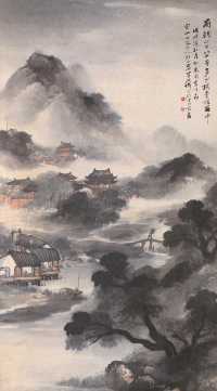 吴石僊 戊戌（1898年）作 楼台烟雨 立轴